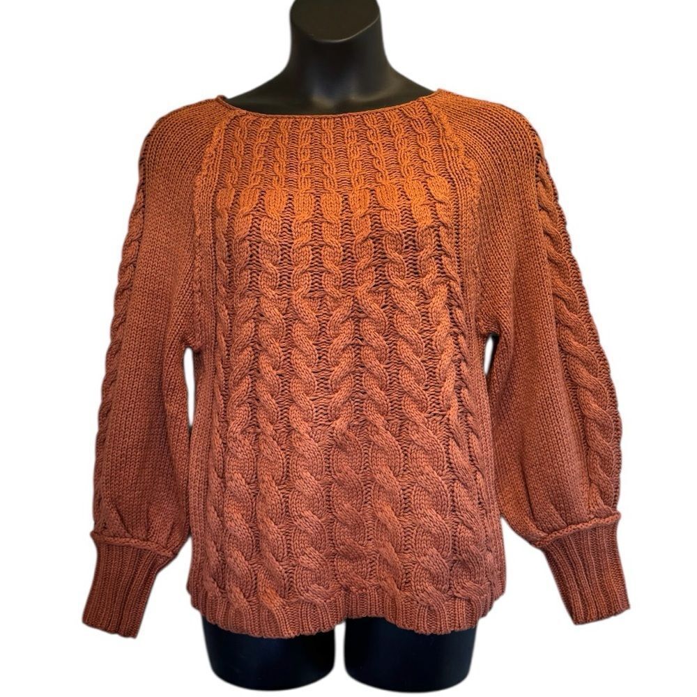 Rust Cable-Knit Round Neck Raglan Sleeve Sweater Large NEW - HYFVE - Picture 9 of 14